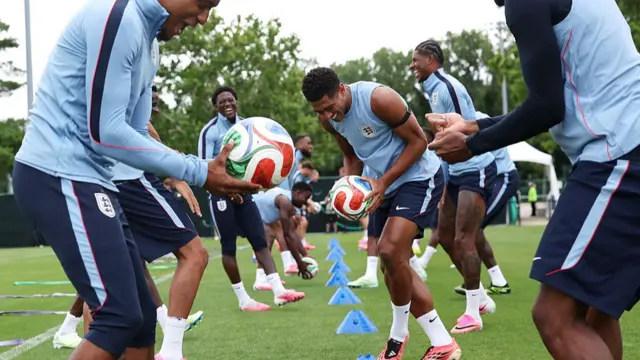 Jude Bellingham #10 of England reacts during an England Training Session during an England FIFA World Cup 2026 Camp on June 22, 2026 in Kansas City, Kansas.