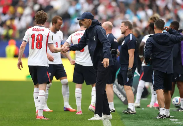 Anthony Gordon #18 of England shakes hands