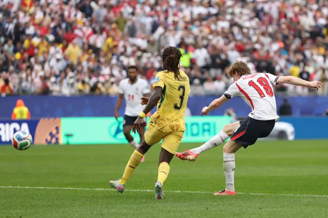 Anthony Gordon #18 of England shoots and misses