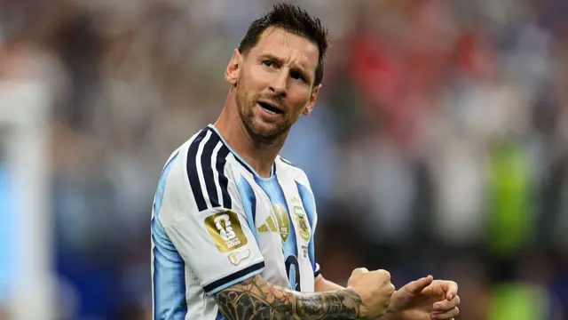Argentina's Lionel Messi celebrates scoring his sides first goal of the match during the FIFA World Cup 2026 Group J match between Argentina and Austria at Dallas Stadium on June 22, 2026 in Dallas, United States.
