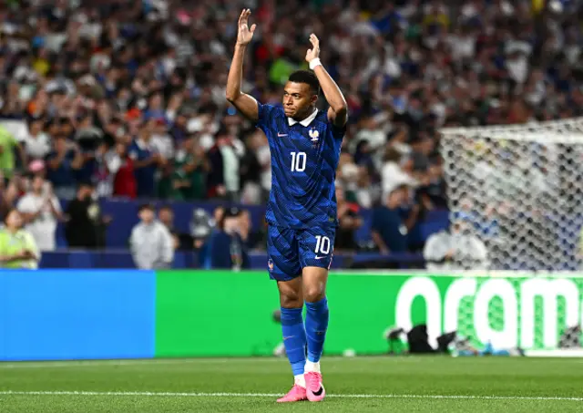 Kylian Mbappe #10 of France applauds fans as he walks off the pitch
