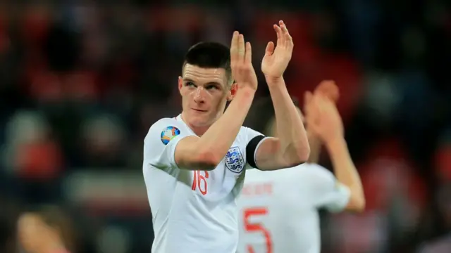 Declan Rice of England applauds the fans after during the UEFA European Championship Group A Qualifying match between England and Czech Republic at Wembley Stadium, London on Saturday 23rd March 2019.