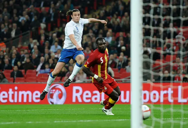 Andy Carroll scoring against Ghana in March 2011