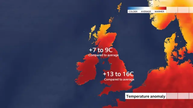 Map of temperatures across the UK