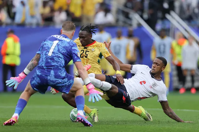 Ezri Konsa of England makes a last-ditch challenge on Prince Kwabena Adu