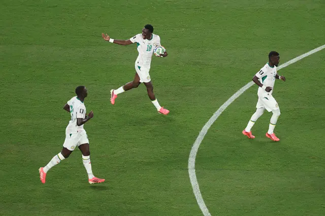 Ismaila Sarr #18 of Senegal celebrates scoring his team's first goal during the FIFA World Cup 2026 Group I match between Norway and Senegal