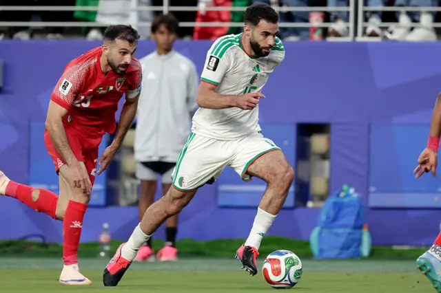 Ihsan Haddad of Jordan, Rayan Ait Nouri of Algeria during the World Cup match between Jordan v Algeria at the San Francisco Bay Area Stadium