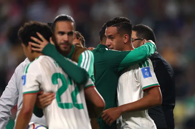 Nadhir Benbouali #12 of Algeria celebrates with teammates after the 2-1 win during the FIFA World Cup 2026 Group J match between Jordan and Algeria