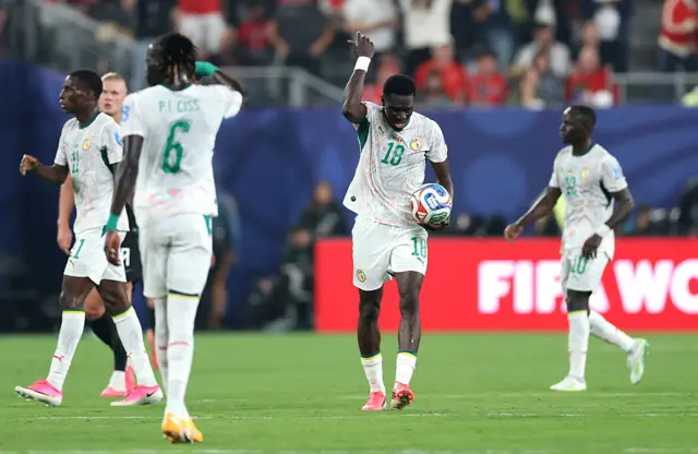 Ismaila Sarr #18 of Senegal celebrates scoring his team's second goal during the FIFA World Cup 2026 Group I match between Norway and Senegal