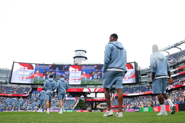 England players walk out to inspect the pitch