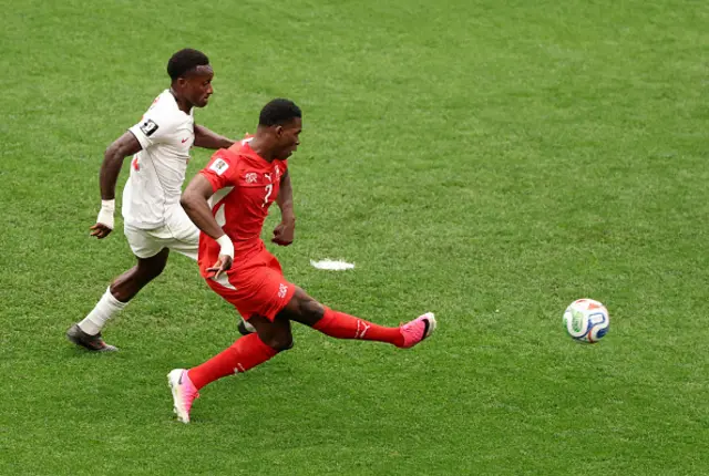 Breel Embolo of Switzerland shoots at goal