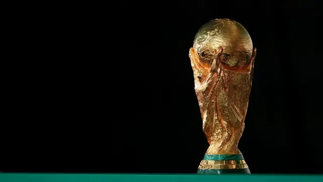 The World Cup trophy is seen during a FIFA World Cup 2026 Opening Press Conference at Mexico City Stadium on June 10, 2026 in Mexico City, Mexico.