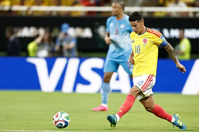 Colombia's midfielder James Rodriguez controls the ball during the 2026 World Cup Group K football match between Colombia and Democratic Republic of Congo.