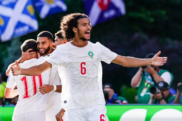 Morocco players celebrate against Scotland