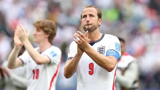England's Harry Kane applauds the fans at the final whistle during the FIFA World Cup 2026 Group L match between England and Ghana at Boston Stadium on June 23, 2026 in Boston, United States