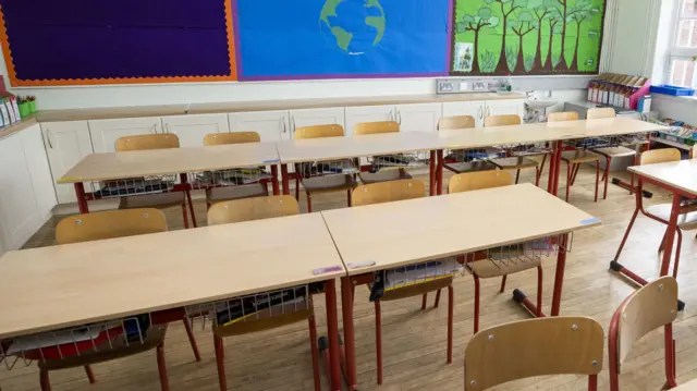 Classroom with empty desks