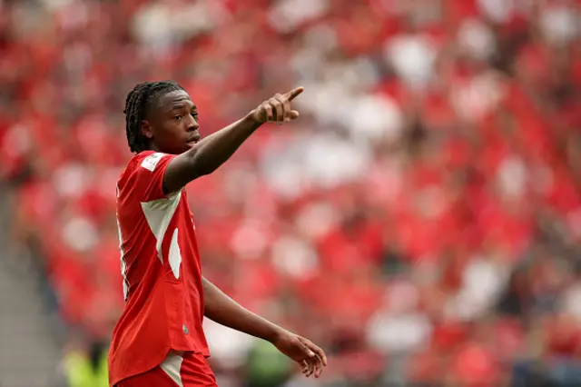 Johan Manzambi #9 of Switzerland celebrates