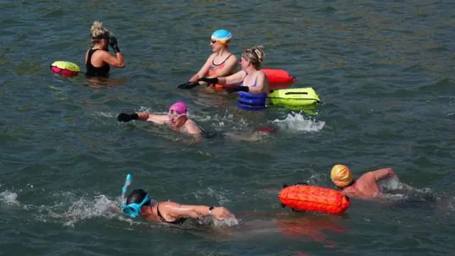 Swimmers in North Tyneside on Tuesday