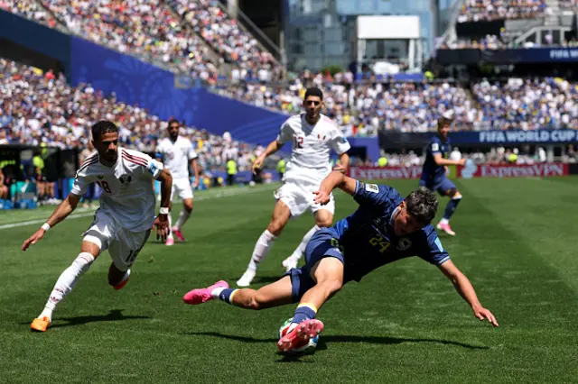 : Nidal Celik #24 of Bosnia and Herzegovina is fouled by Sultan Albrake