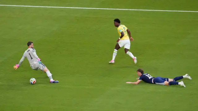 Vinicius Jnr scores but his goal is disallowed for Brazil v Scotland