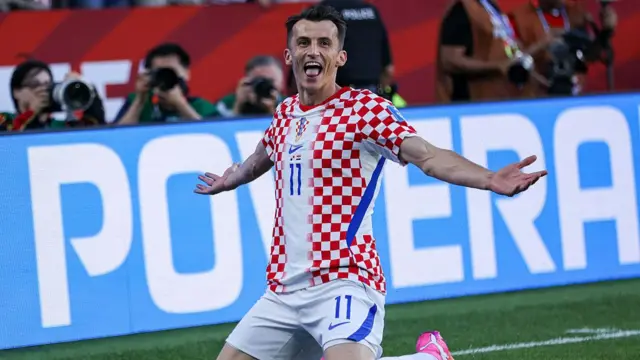 Ante Budimir #11 of Croatia celebrates his goal during the FIFA World Cup 2026 group stage match between Panama and Croatia at Toronto Stadium in Toronto, Ontario, Canada, on June 23, 2026.