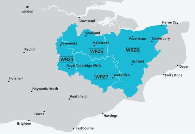 Map showing location of hosepipe ban