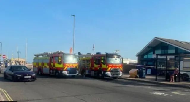 Fire engines outside Hovertravel