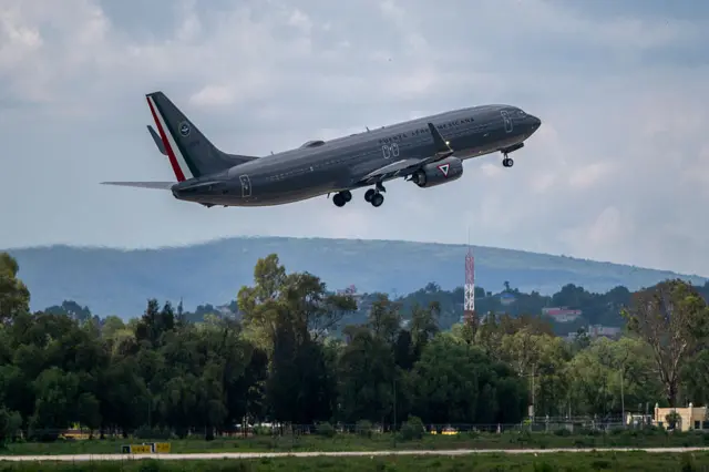 A Mexican Air Force aircraft takes off from Santa Lucia Military Air Base in the State of Mexico on June 25, 2026, carrying humanitarian aid to Venezuela following deadly earthquakes