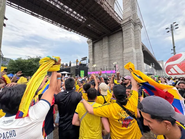 Ecuador fans have gone crazy in the NYC fan park.