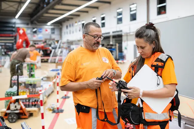 Rescue personnel and aid equipment are prepared for deployment to Venezuela at Zurich Airport in Kloten, eastern Switzerland,