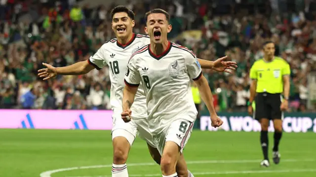 Alvaro Fidalgo #8 of Mexico celebrates scoring his team's third goal during the FIFA World Cup 2026 Group A match between Czechia and Mexico.