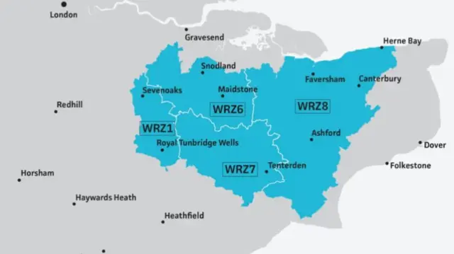 A map showing an area effected by a hosepipe ban.