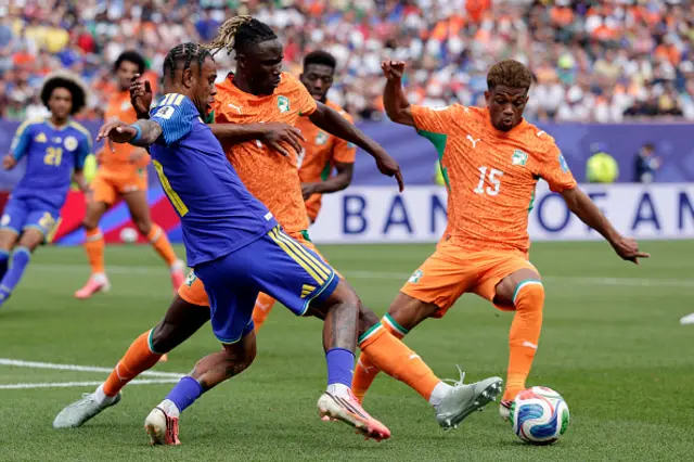 Juninho Bacuna of Curacao, Odilon Kossounou of Ivory Coast, Amad Diallo of Ivory Coast