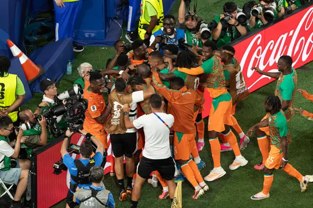 Ivory Coast celebrate a goal against Ecuador