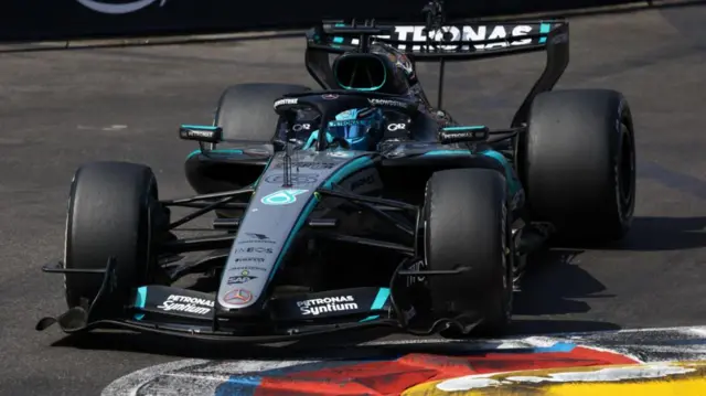 George Russell in his Mercedes during the 2026 Monaco Grand Prix