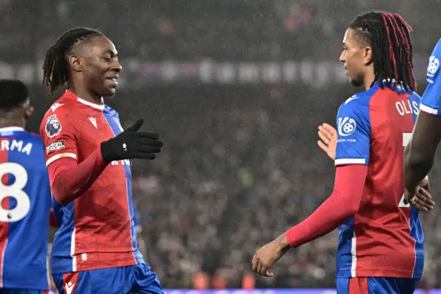 Michael Olise of Crystal Palace celebrate with Eberechi Eze