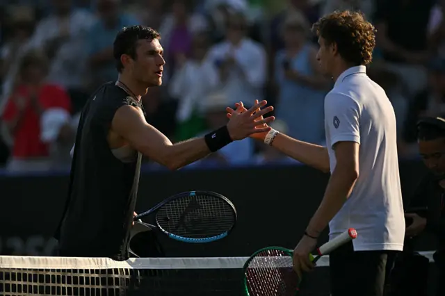 Jack Draper and Ugo Humbert shake hands at the net