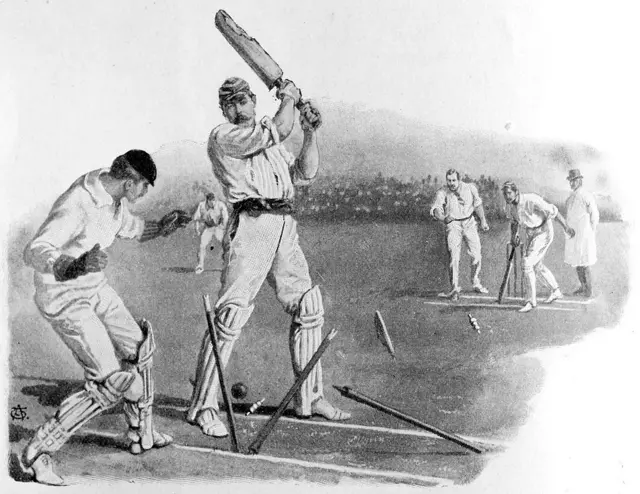 A sketch of Sir Arthur Conan Doyle batting in 1859