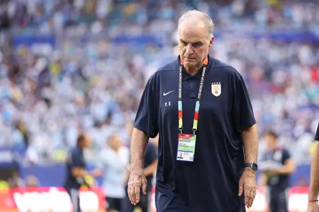 Marcelo Bielsa, Head Coach of Uruguay, looks on