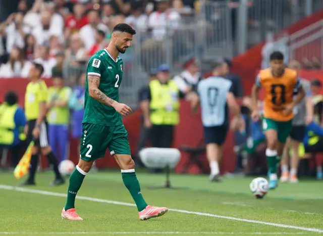 Rebin Ghareeb #2 of Iraq walks off the pitch