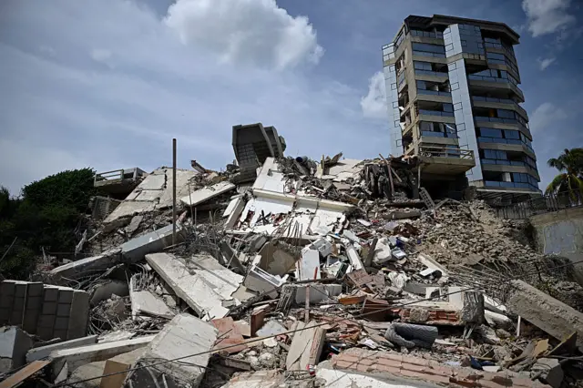 A view shows the rubble of a collapsed building following an earthquake in Catia La Mar, La Guaira state