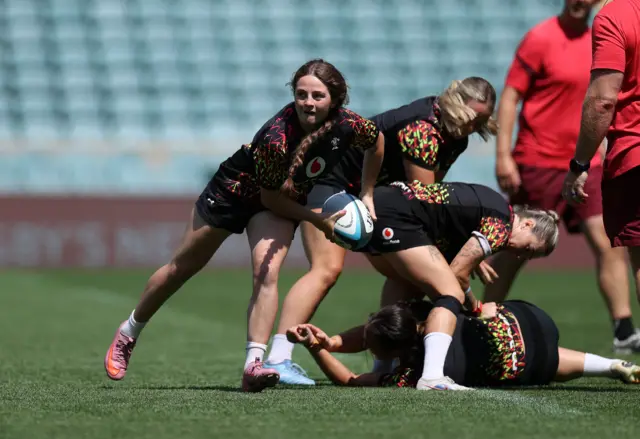 Wales scrum-half Lily Hawkins preparing for the game with Barbarians at Twickenham