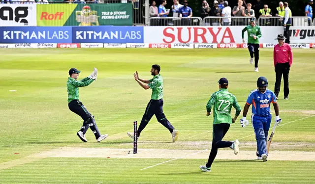 Ireland celebrate a wicket
