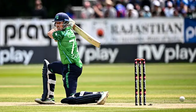 Ireland batter Ben Calitz during match one of the T20 International series between Ireland and India at Stormont in Belfast.