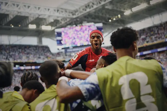 Cape Verde players celebrate against Uruguay