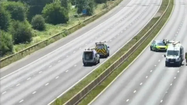 Emergency vehicles on the M5 as seen from CCTV due to road closures