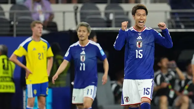 Daichi Kamada of Japan celebrates after the team's first goal during the Group F: FIFA World Cup 2026 match between Japan and Sweden.