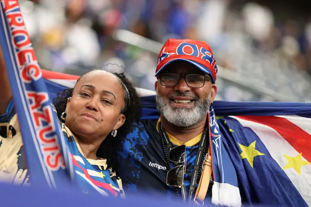 Cabo Verde fans pose for photos