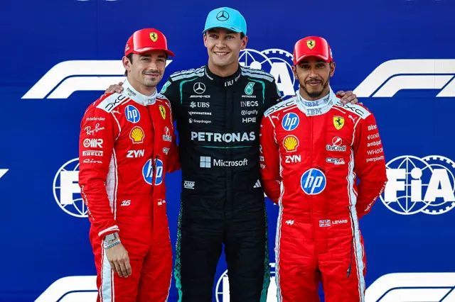 Charles Leclerc, George Russell and Lewis Hamilton