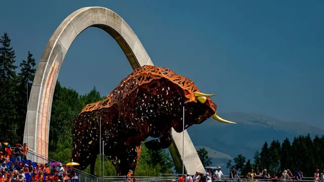 Red Bull statue at the track
